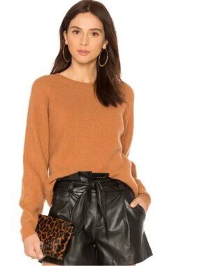 Vince Diagonal Rib Wool Cashmere Blend Adobe Orange Crewneck Sweater Size XS